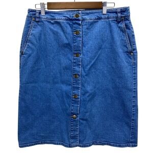 Pure‎ Collection Denim Button Front Midi Skirt Blue US 12 UK 16 Classic Fit